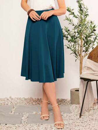 SHEIN Clasi Jupe évasée de couleur unie décontractée pour les vacances pour femmes