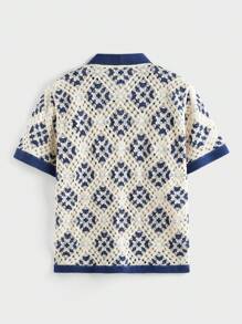 EASEVO 大码男士镂空提花针织短袖开衫，适合秋冬