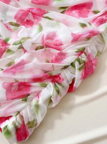 WESTFADE Young Abito da donna ragazza casual ed elegante da vacanza, vestito a balza con cintura in vita, stampa floreale rosa su rete, aderente, mini con fiocco, adatto per scuola, uscite, vacanze, primavera/estate