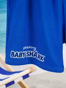 BABY SHARK X SHEIN Tween Boy Cartoon Shark Print Loose Blue Casual Shorts - Blue - View 6