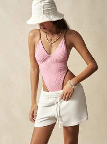 VARSIVA Women's Contrast Color Trim Open Back One-Piece Swimsuit, Vacation & Beach - Multicolor - View 9