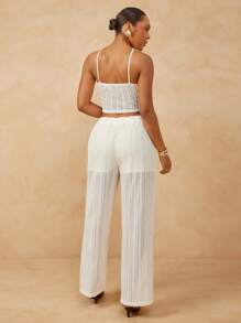 L'Amorae Plus Size Women Solid Color Waist Tie Straight Loose Casual Long Pants - Apricot - View 4