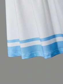 SHEIN Explorewe Teen Girls 2 Pieces Set: Striped & Number Print Colorblock T-Shirt With Sport Cheerleading Skirt, Spring/Summer Summer Holiday - Blue - View 4