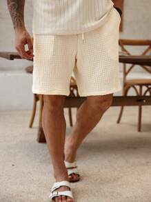 Manfinity RSRT Plus Size Men's Solid Color Drawstring Waist Pocket Casual Shorts - Apricot - View 4