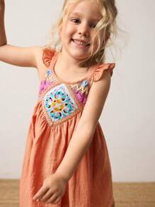 Maija Kids Maija Kids Loose Casual Patchwork Crochet Young Girl Dress - Orange - View 3