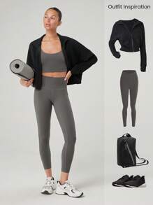 GLOWMODE FeatherFit™ 随时准备迎接一切圆领交叉细肩带运动背心低冲击瑜伽普拉提工作室日常休闲装可拆卸罩杯 - 深灰色 - 查看 7