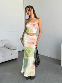 Modelyn 2pcs/Set Floral Print Cropped Top & Shorts Set For Women Summer - Multicolor - View 4