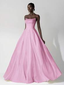 Elitara 女士优雅浪漫缎面露肩长裙，带褶饰面板，可调节后系带，工艺精湛，适合派对、正式活动、约会之夜、礼服、晚会、婚礼宾客