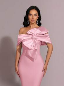 Glamrae Elegant Oversized Bowknot Long Bandage Formal Dress Pink - Baby Pink - View 2