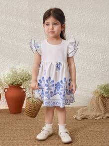 Blossori Baby Girls' Holiday Embroidered Ruffled Sleeve Dress - Multicolor - View 6