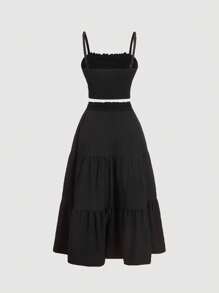 SHEIN MOD Plus Size Women Vintage Bohemian Style Long Dress & 2pcs Set Boho Maxi Dress For Beach - Black - View 2