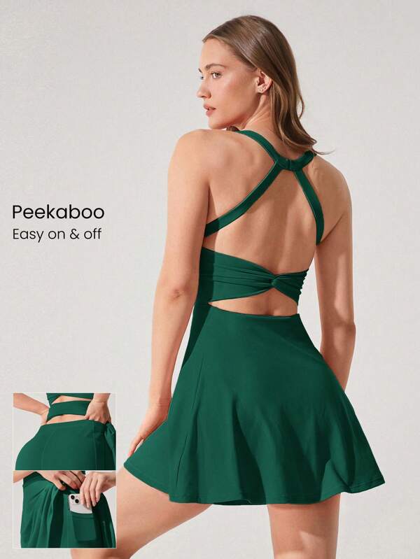 GLOWMODE FeatherFit™-Air Game Set A-Line Built-In Peekaboo Short Knotted Pocket Halter Dress Low Impact Daily  Quick Dry Moisture Wicking