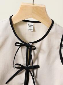 SHEIN Conjunto de 2 piezas de top sin mangas y falda entallada de línea A de punto liso para niñas jóvenes