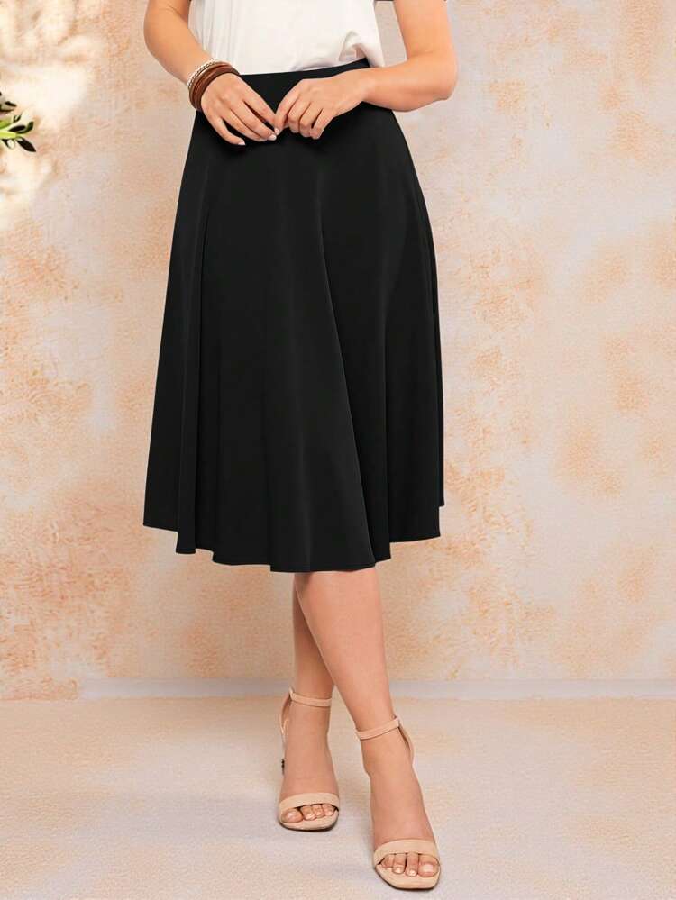 Solid Flare Hem Skirt Black Skirt Summer
