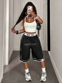 BamGleam 女士休闲运动裤，撞色饰边，纽约设计 - 黑色 - 查看 5