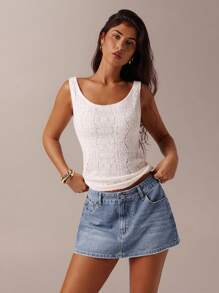 SHEIN Forever 21 New Arrival Spring Women's Denim A-Line Skirt With Heart Collar, Reversible Sweetheart Neck, Contrast Color Embroidery Decoration