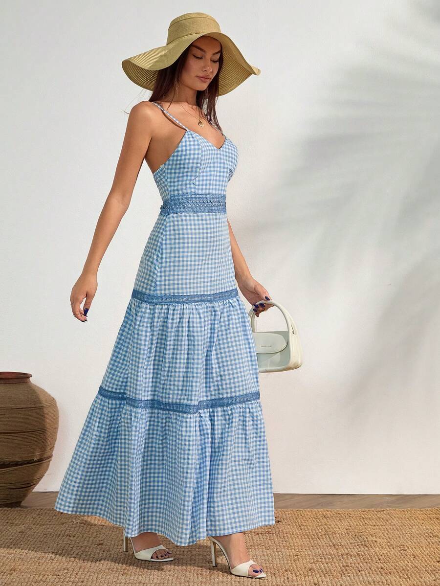 SHEIN Tall Robe longue à volants à col en V avec imprimé pour femme, style doux et estival. Rêves de style cottage et glamour côtier