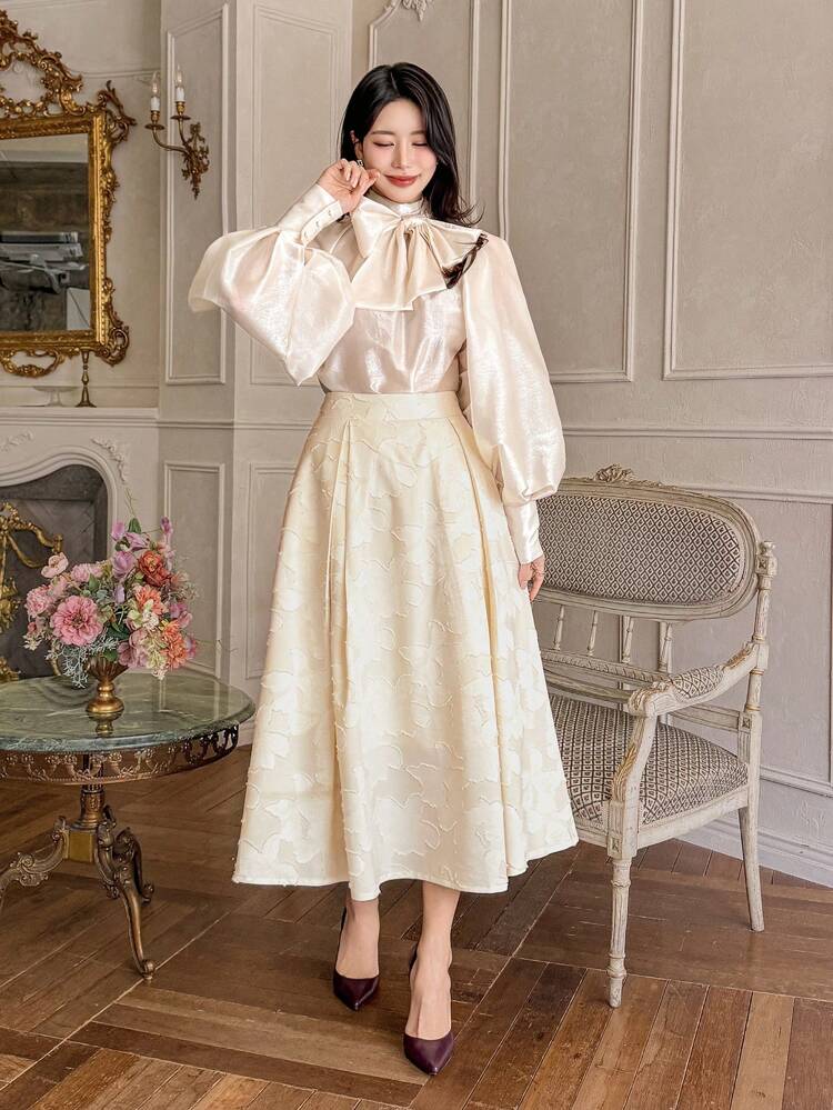 Women's Ruched Floral Mid-Length Skirt, Fashionable For Summer