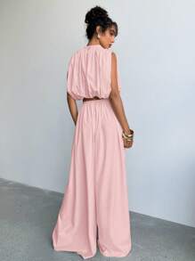 Aloruh Woven Sleeveless Ruffle Collar Top, Fashionable And Suitable For Summer - Pink - View 2