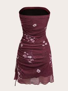 Chiquease Sexy Fashion Bandeau Ruched Drawstring Mesh Printed Bodycon Dress For Women - Multicolor - View 2