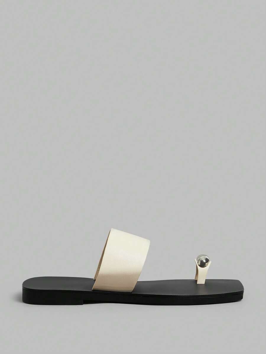 Ontre Casual Comfortable Square Toe Flat Sandals - Apricot - View 1