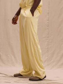 Musero Men Straight Leg Linen Pleat Trouser Spring, Summer, Holiday - Yellow - View 3