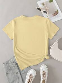 INAWLY 女士休闲太阳刺绣圆领短袖T恤，夏季 - 黃色 - 查看 2