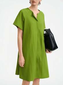 SHEIN Clasi Fall Outfits Midi Dresses For Women Green Cargo Baggy Graduation Halloween Christmas Thanksgiving New Year Festival Short Sleeve Texture. - Green - View 5