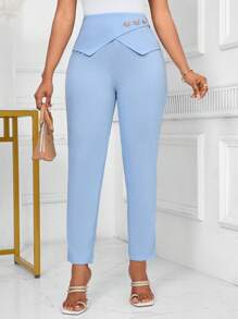 Lyxana Women's High Waisted Metal Buckle Decor Skinny Pants