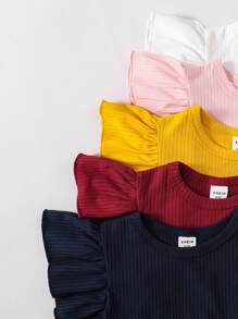 5pcs/Set Round Neck Ruched Cap Sleeve Bodysuits, Bodycon Fit, Multi-Color - Multicolor - View 6