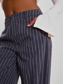 MUSERA Tailored Mid Rise Pinstripe Wide Leg Trouser Business Casual Spring - Grey - View 5