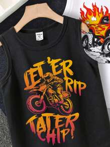 3pcs/Set Monster Truck Graphic Pack Of Casual Sleeveless Tanks For Young Boys, Summer, School, Campus, College