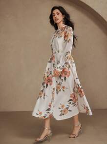 DAZY Vestido midi de mujer con estampado floral elegante, vestido de manga larga para primavera/otoño