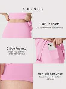 GLOWMODE FeatherFit™-Air Peekaboo 日常内置短裤口袋防滑连衣裙轻度支撑低冲击瑜伽工作室春季连衣裙夏季速干吸湿排汗 - 泡泡糖粉 - 查看 6