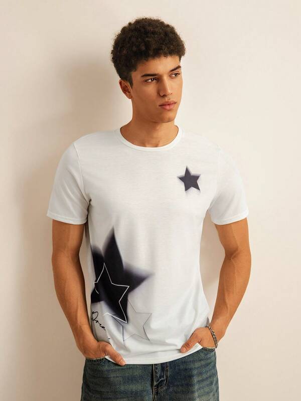 Manfinity RebelGame T-shirt casual da uomo con fantasia a stelle, vestibilità standard, per l'estate
