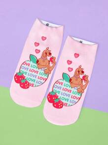 SCOOBY-DOO X SHEIN 1 Pair Cartoon & Letter Graphic Ankle Socks - Multicolor - View 1