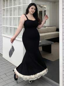 Dazy Plus Plus Size Women Color Block Wrap Front Bow Decor Cami Dress Women Dresses Birthday,Formal Women Dresses - Black - View 6