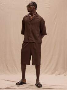 Musero Textured Linen Look Short Sleeve Oversized Button Up Shirt Spring, Summer, Holiday