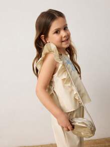 Maija Kids Maija Kids 2件套女童宽松休闲荷叶边花卉印花T恤和裤子套装 - 杏色 - 查看 5