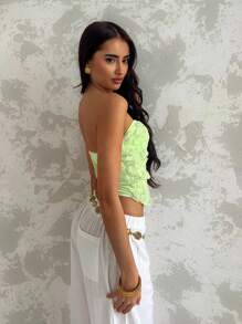 Glamine Top bandeau con envoltura fruncida, forro de encaje y aros para mujer, de color contrastante, sexy y dulce - Multicolor - Ver 6