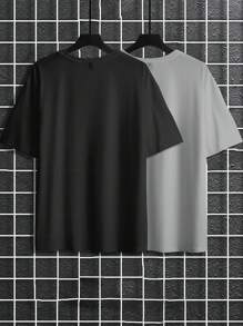 Manfinity Homme 2pcs Men's Mountain Print Round Neck Short Sleeve Casual T-Shirt, Summer