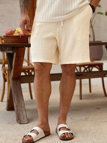 Manfinity RSRT Plus Size Men's Solid Color Drawstring Waist Pocket Casual Shorts - Apricot - View 6