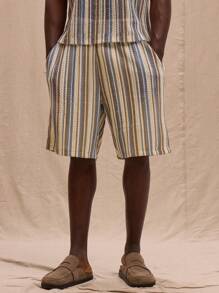 Musero Quần short dệt kim kẻ sọc, thích hợp cho mùa xuân, hè và lễ hội. - Nhiều màu - Xem 2