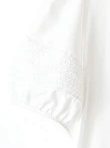 Calvaya 优雅大方休闲通勤女士加大码白色T恤，带刺绣蕾丝花边，圆领，短袖 - 白色 - 查看 6