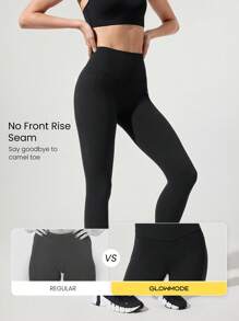 GLOWMODE 24'' FeatherFit™-Sculpt No Front Seam Tummy Control Butt-Lifting Active Leggings With Side Pockets Medium Impact Running Jogging Training Gym Workout - Black - View 4