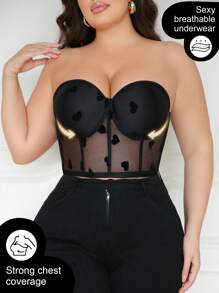 SHEIN Áo ba lỗ màu đen cỡ lớn có dây đeo có thể tháo rời và gọng quần lót, 1 chiếc - màu đen - Xem 1