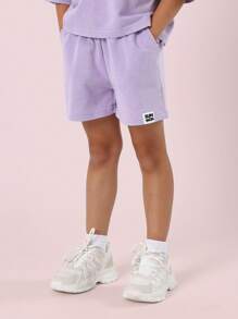 SUMWON Comfortable Summer Two Piece Set Girls Boxy Set Athletic Sweatshirt Shorts Everyday Active Wear High Quality Set Youth Modern Style - Purple - View 4