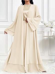 Al Najma 女士圆领长喇叭袖腰系带优雅长袍，朴素优雅的风格，适合日常休闲/工作/度假/晚会/婚礼宾客