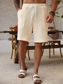 Manfinity RSRT Plus Size Men's Solid Color Drawstring Waist Pocket Casual Shorts - Apricot - View 3