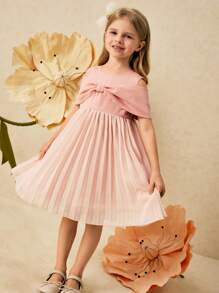 SHEIN Young Girls' Elegant Sleeveless Pleated Dress - Pink - View 4